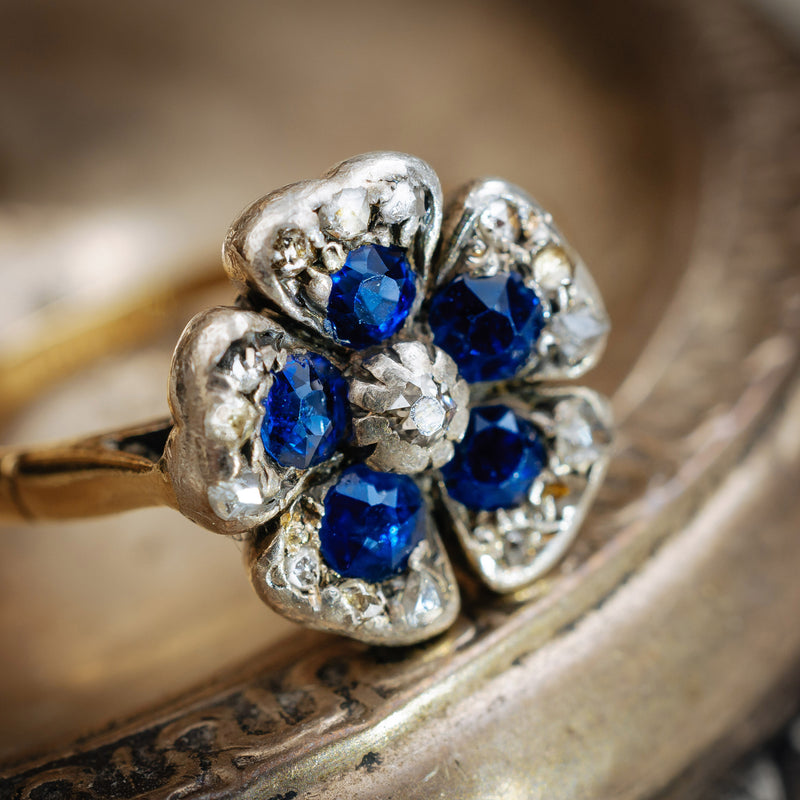 Antique Sapphire Diamond Flower Cluster Ring
