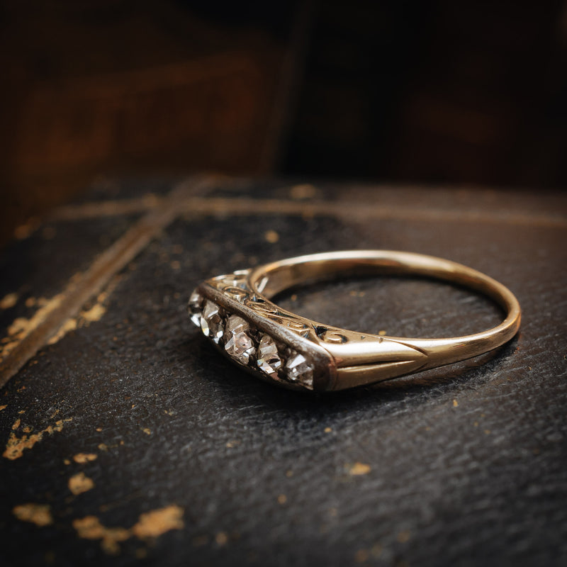 Antique Victorian Five Stone Diamond Half Hoop Ring