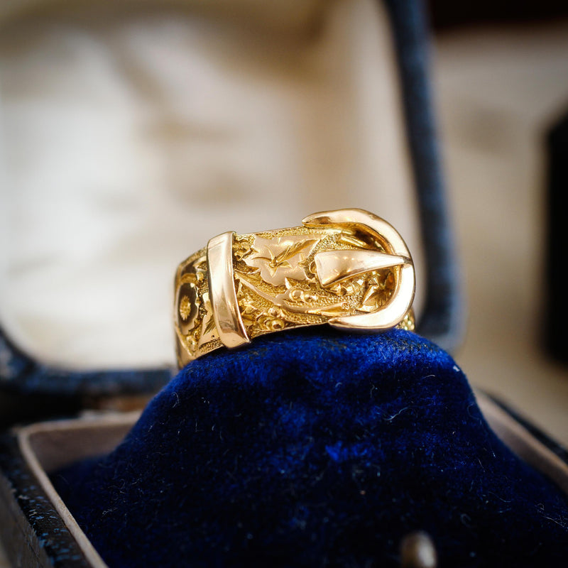 Antique 18ct Gold & Diamond Buckle Ring - 1907 | sjco