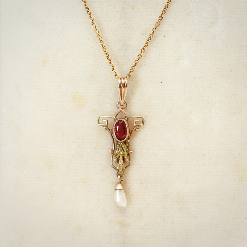 Petite Antique Mississippi Pearl & Verneuil Ruby Pendant