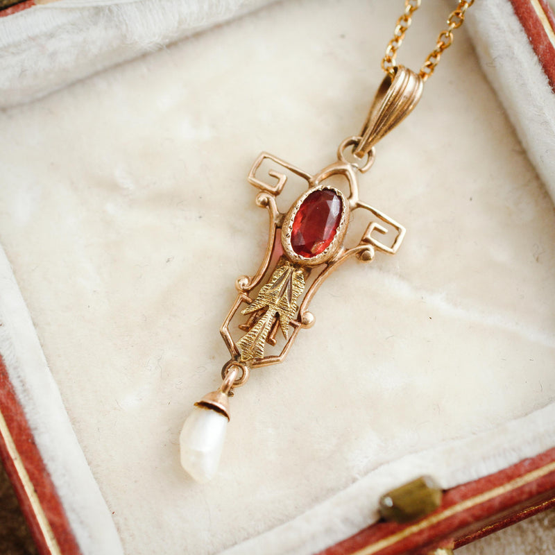 Petite Antique Mississippi Pearl & Verneuil Ruby Pendant