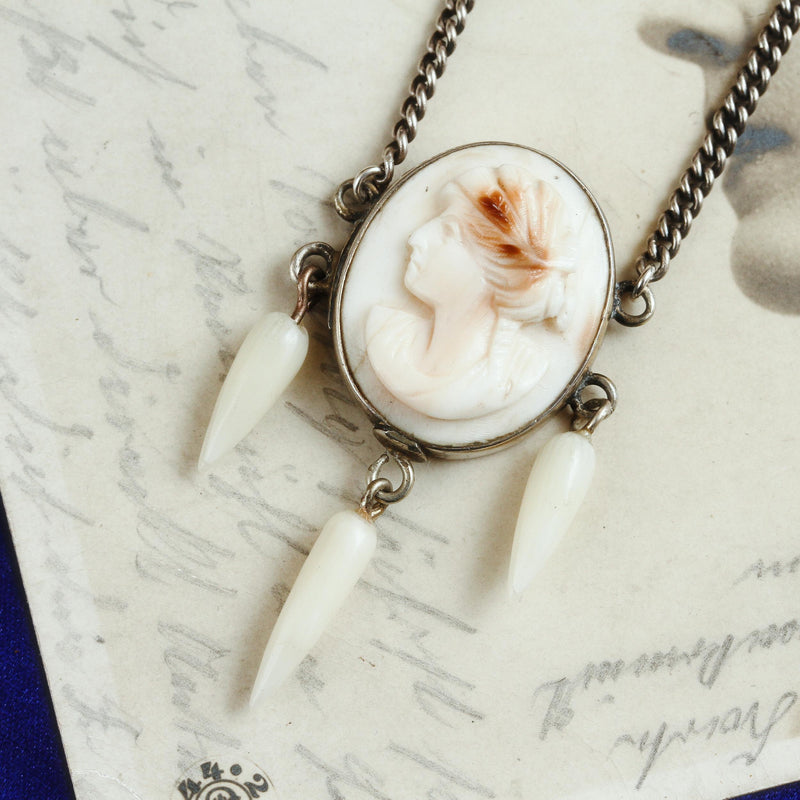Antique Hand Carved Cameo Necklace
