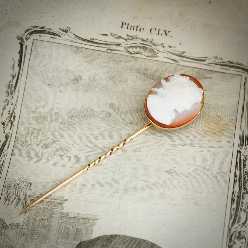 Antique Victorian Hardstone Cameo Grecian Inspired Portrait Stick Pin