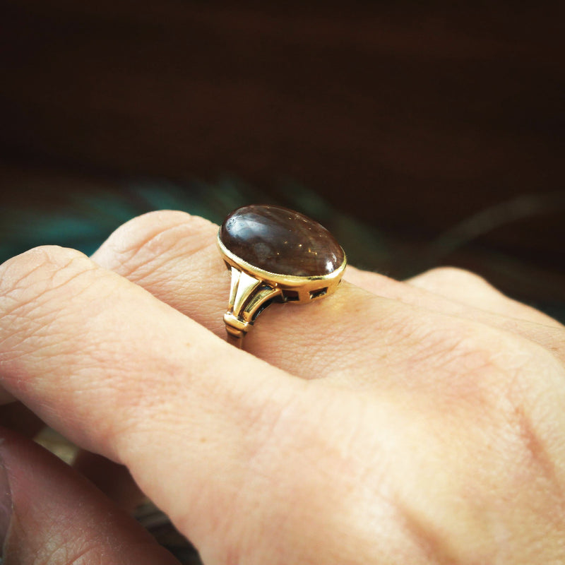 A Super Mid Century 14ct Gold Agate Statement Ring