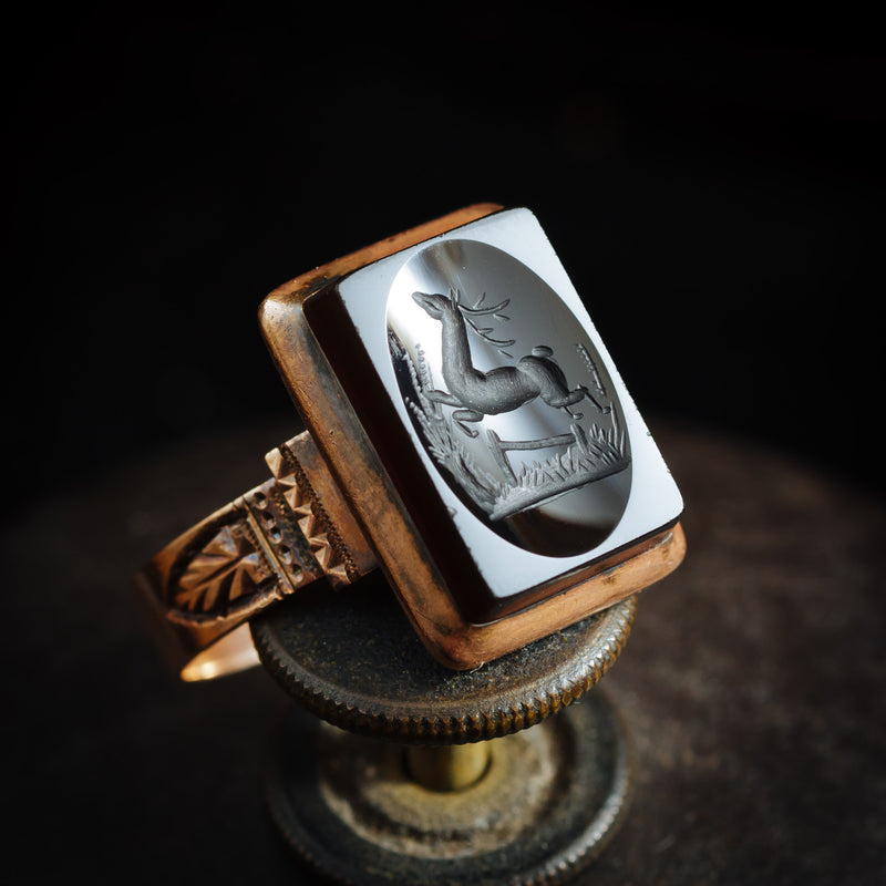 Unusual Circa 1900 Antique Deer Intaglio Ring