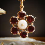 Georgian Flat-cut Garnet, Diamond & Natural Pearl Brooch/Pendant