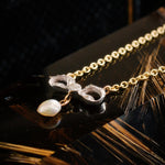 Blessed Little Antique Diamond & Pearl Bow Necklace