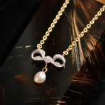 Blessed Little Antique Diamond & Pearl Bow Necklace