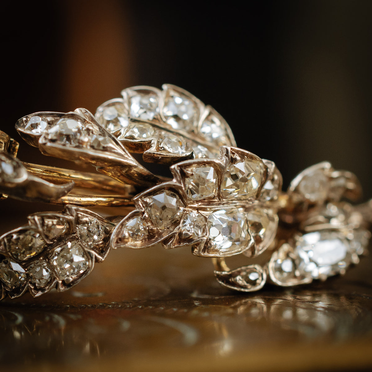 Antique Early Victorian Diamond Leaves Brooch