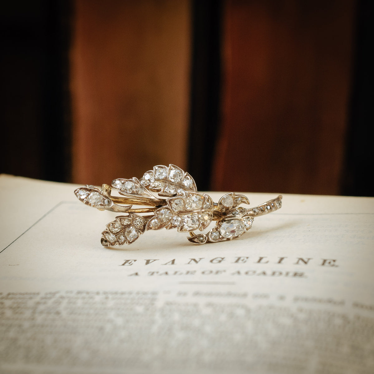 Antique Early Victorian Diamond Leaves Brooch