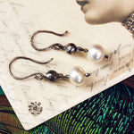 Cut Steel and Hand Blown Glass Pearl Earrings