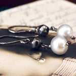 Cut Steel and Hand Blown Glass Pearl Earrings