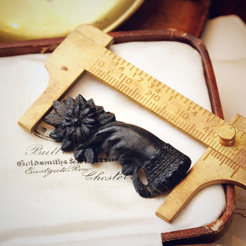 Pressed Horn Hand & Flower Brooch