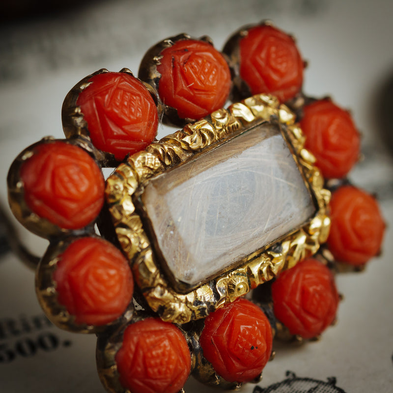 Sentimental Antique Georgian Carved Coral Roses Hair Brooch