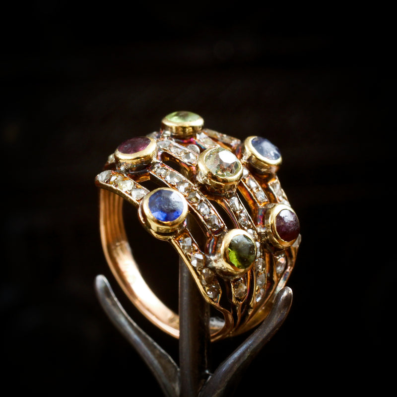 Our New Muse! A Rare Georgian Multi-Gem Harlequin Ring