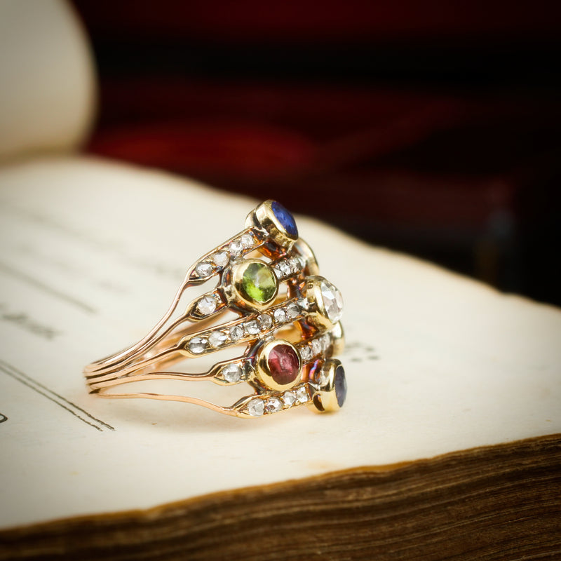 Our New Muse! A Rare Georgian Multi-Gem Harlequin Ring