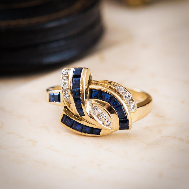 Glam Vintage 1980's Sapphire & Diamond Cocktail Ring