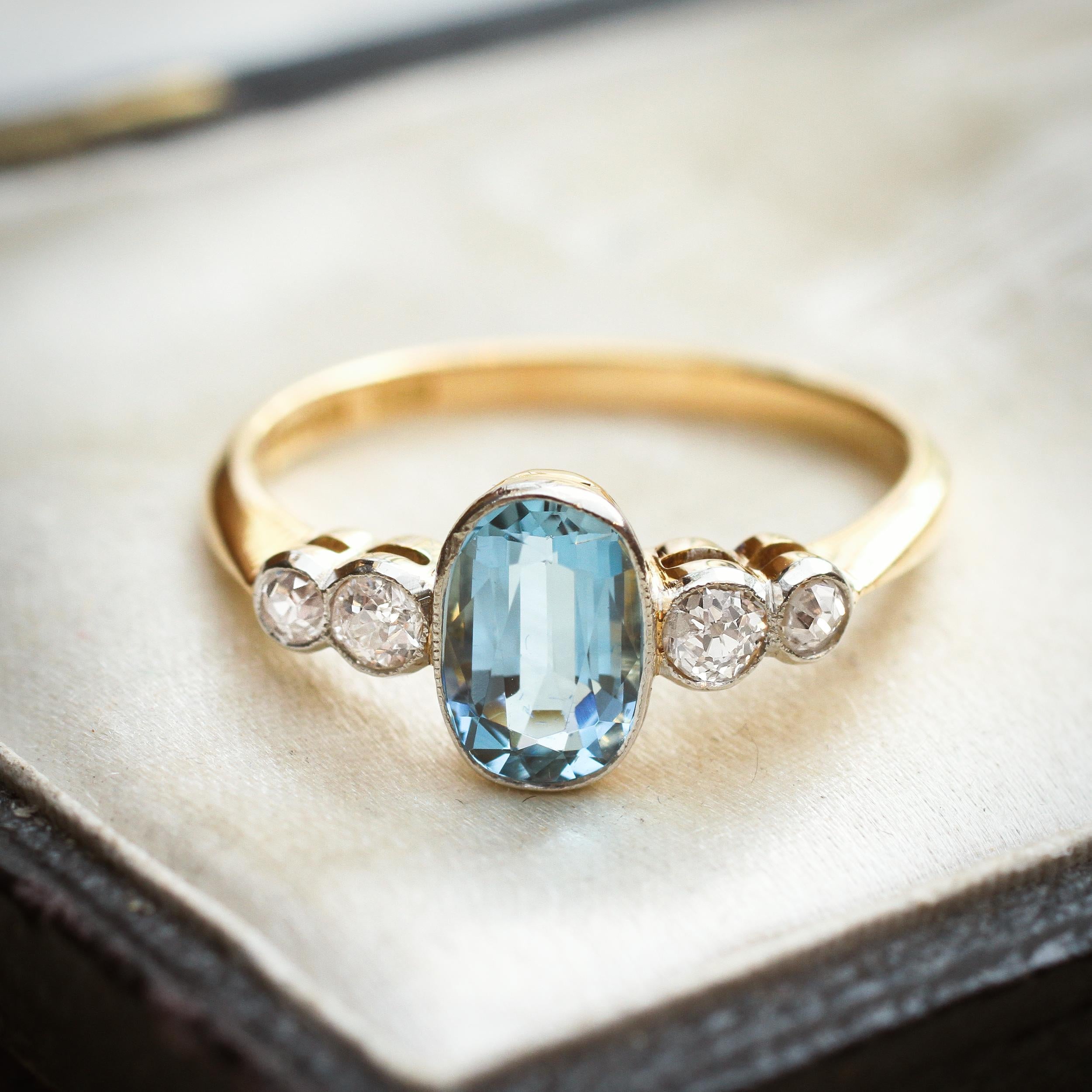 Rare Pristine Vintage Aquamarine Diamond Ring Fetheray