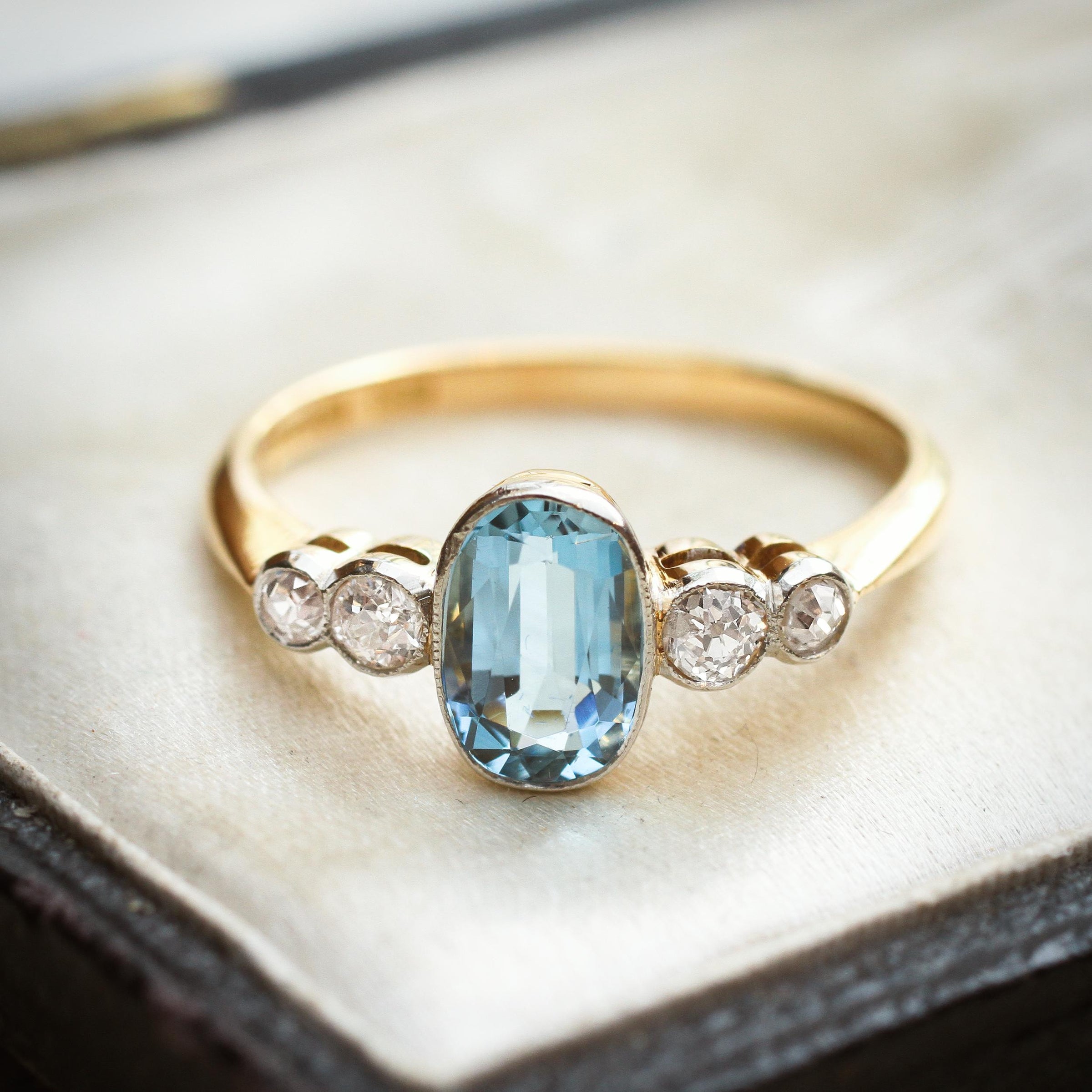 Rare Pristine Vintage Aquamarine Diamond Ring Fetheray