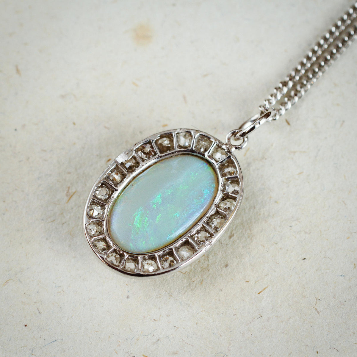 Rare Lovely! Vintage Crystal Opal and Diamond Cluster Pendant