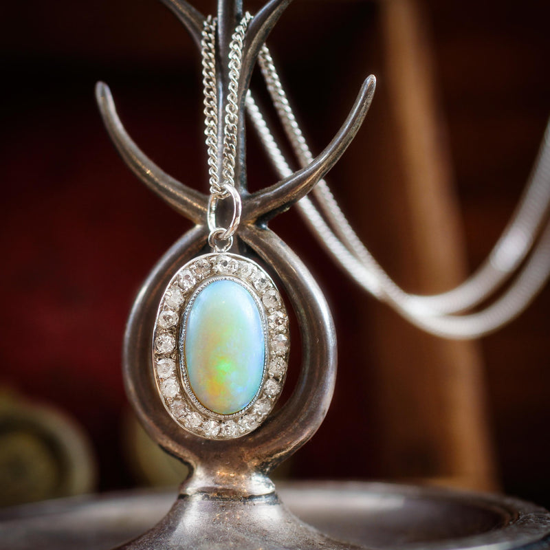 Vintage Opal and Diamond Cluster Pendant