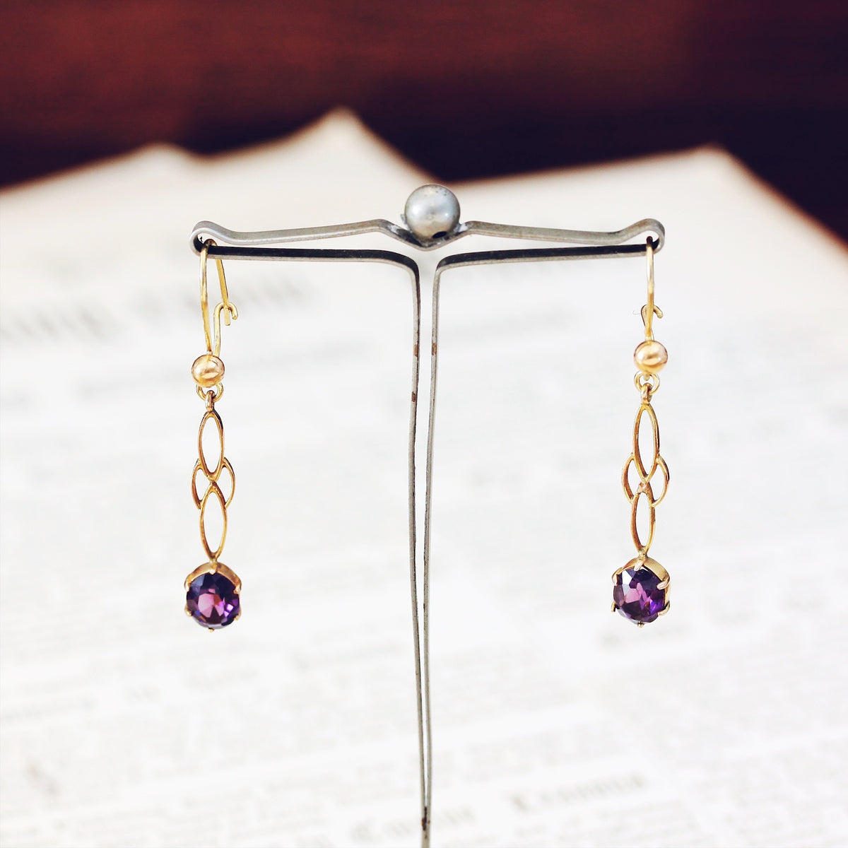 Vintage 9ct Gold Amethyst Drop Earrings