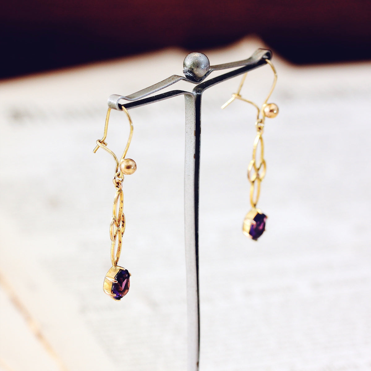 Vintage 9ct Gold Amethyst Drop Earrings