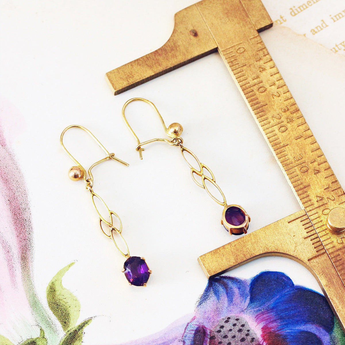 Vintage 9ct Gold Amethyst Drop Earrings