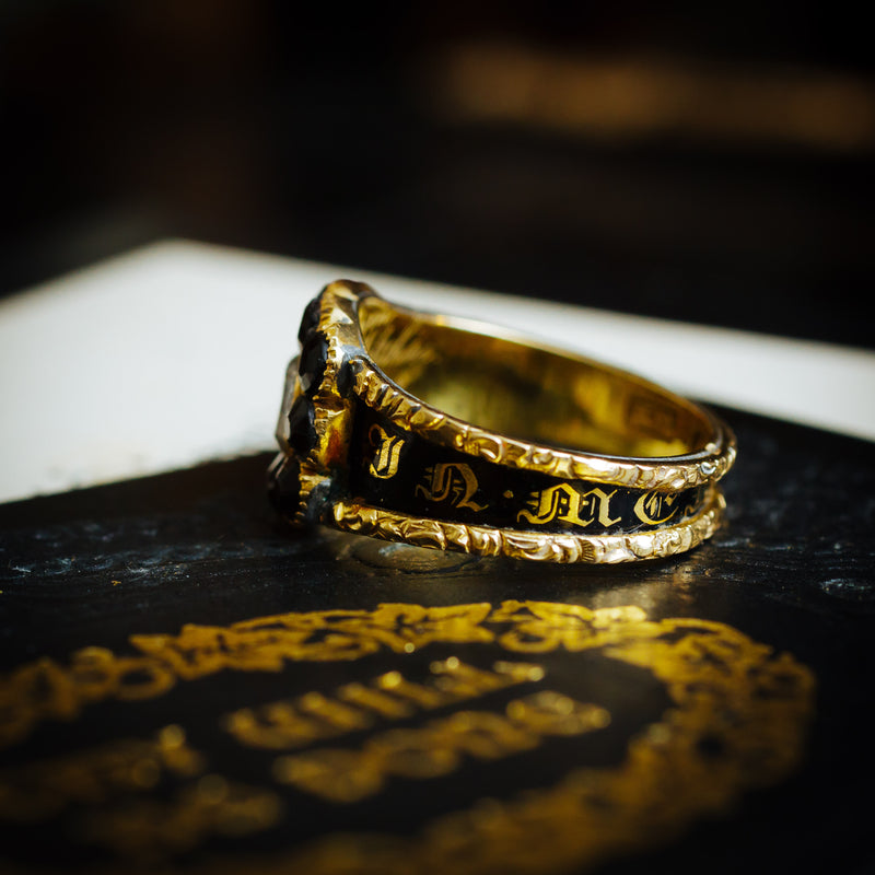 Well Beloved Georgian Date 1827 Enamelled Mourning Ring