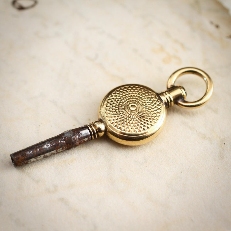 Antique Victorian Machine Engraved Watch Key Charm 