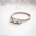 Antique Hand Cut Diamond Trilogy Engagement Ring