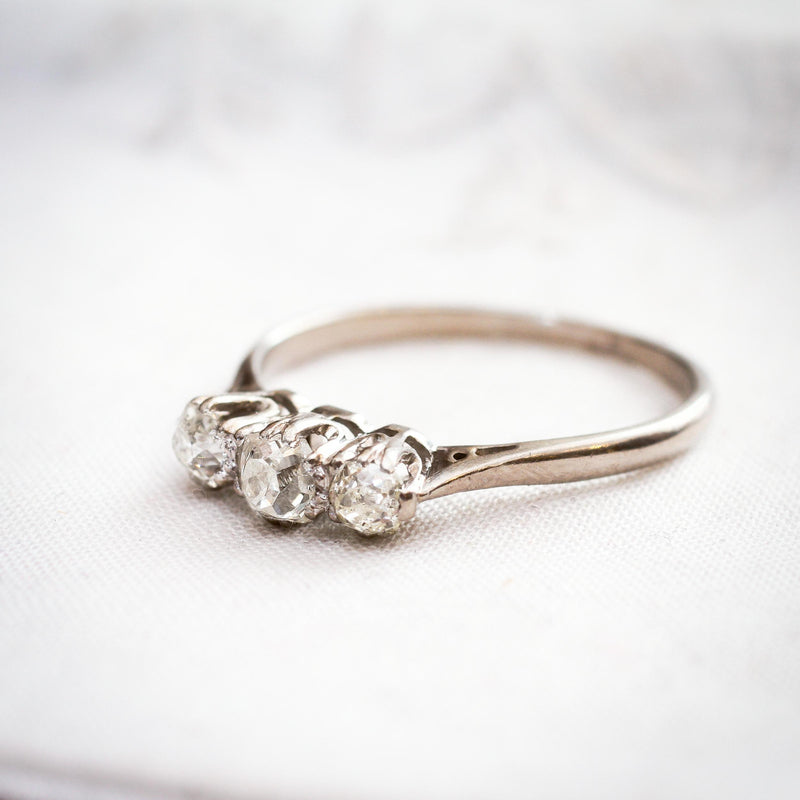 Antique Hand Cut Diamond Trilogy Engagement Ring