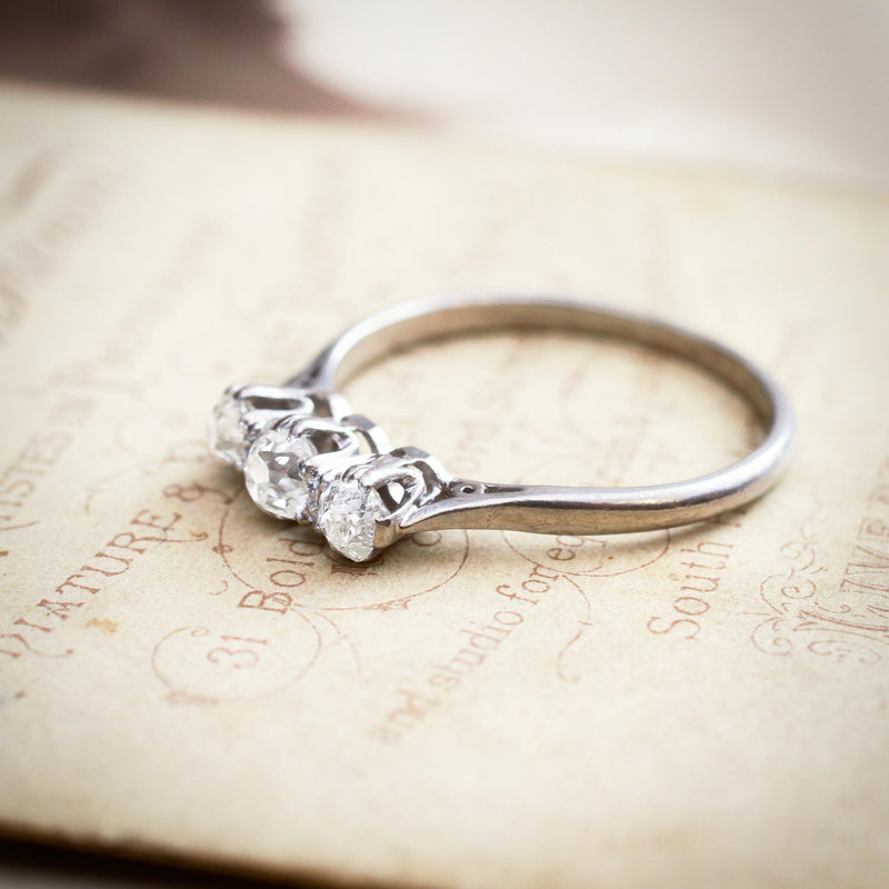 Antique Hand Cut Diamond Trilogy Engagement Ring