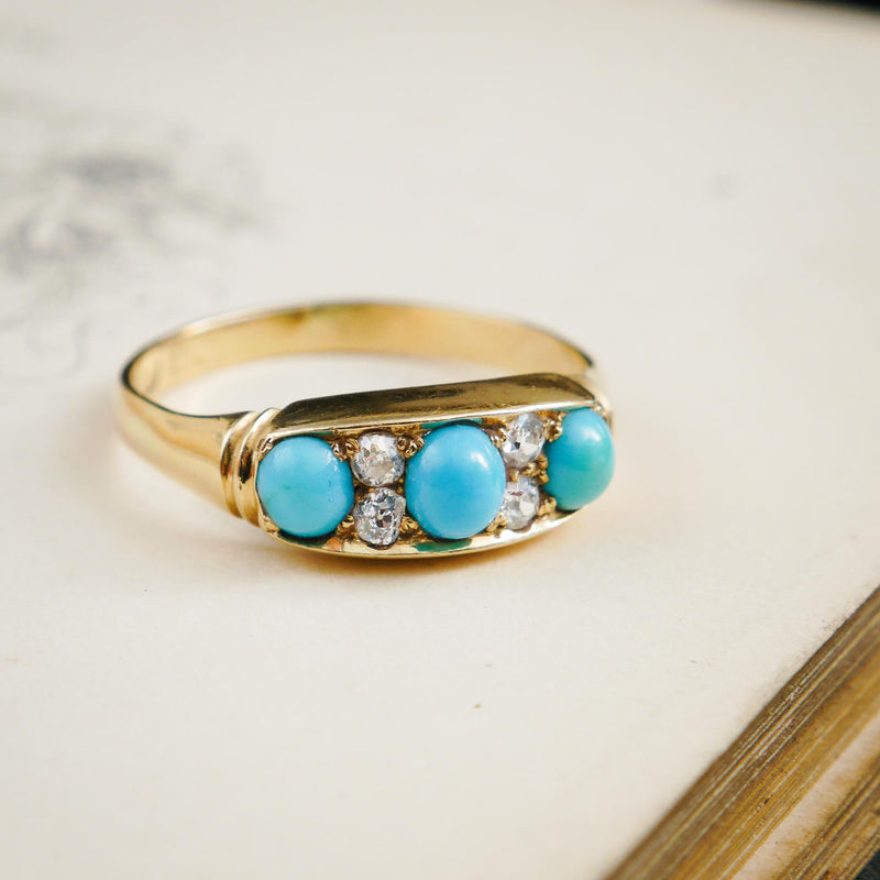 Vibrant Antique Turquoise & Diamond Ring