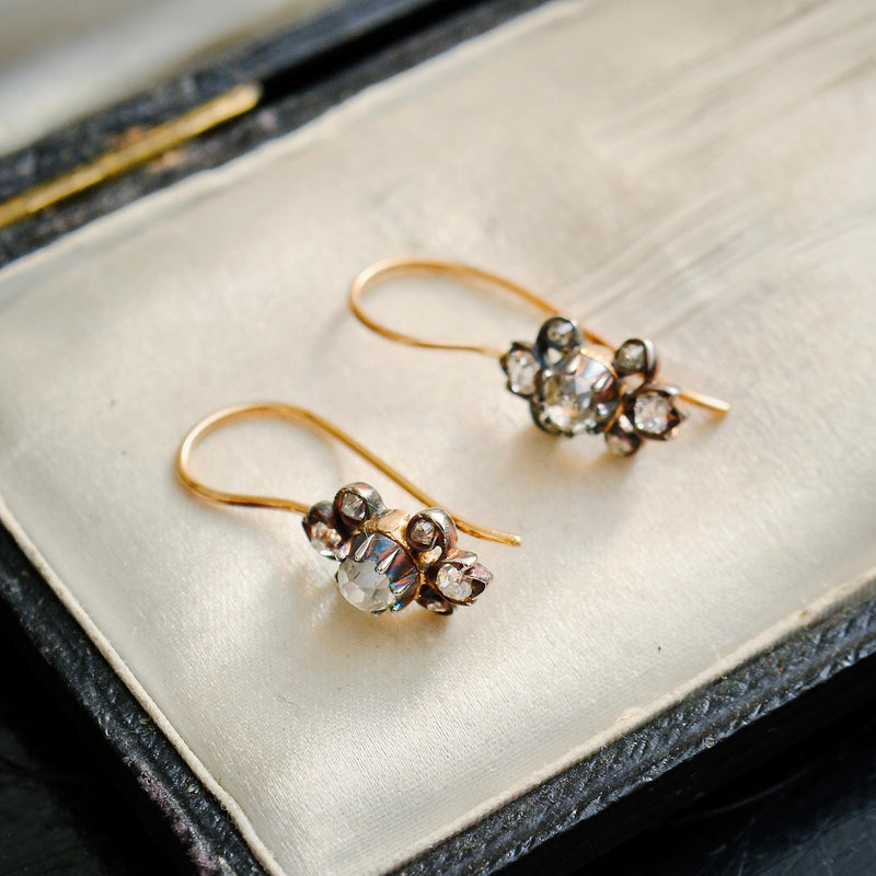 Antique Hand Cut Diamond 'Poissarde' Style Earrings