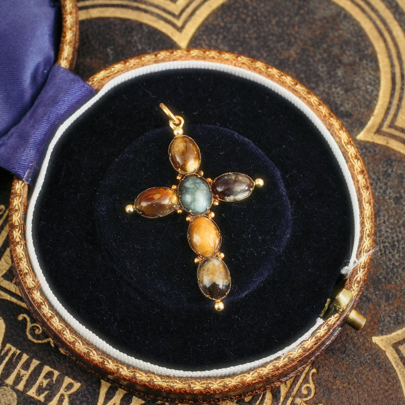 Regency Era Scottish Agate Cross Pendant