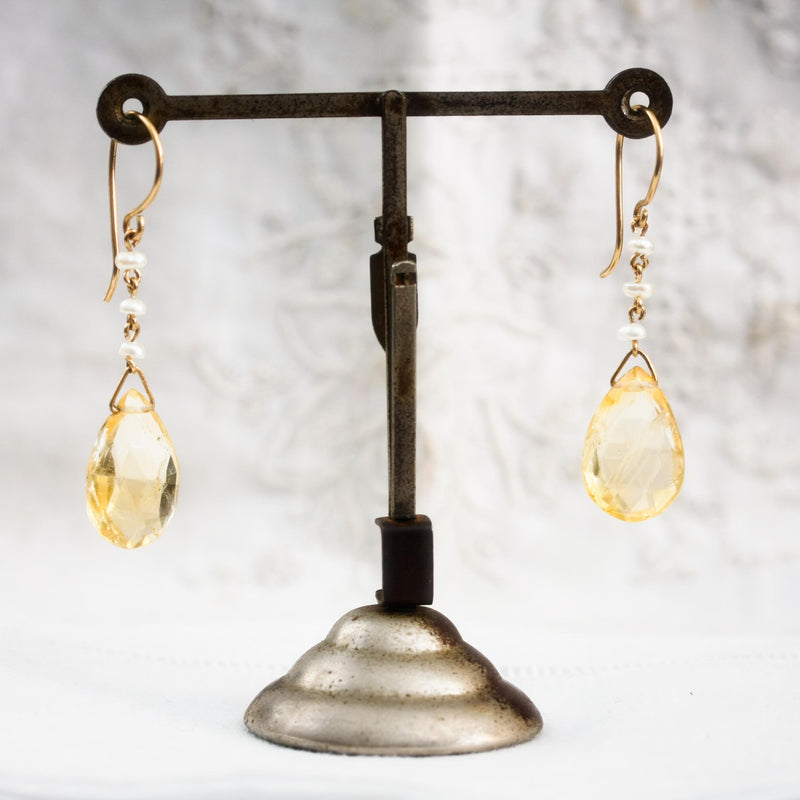Antique Edwardian Citrine & Natural Pearl Earrings
