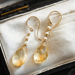Antique Edwardian Citrine & Natural Pearl Earrings