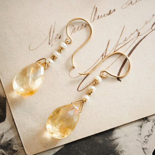 Antique Edwardian Citrine & Natural Pearl Earrings