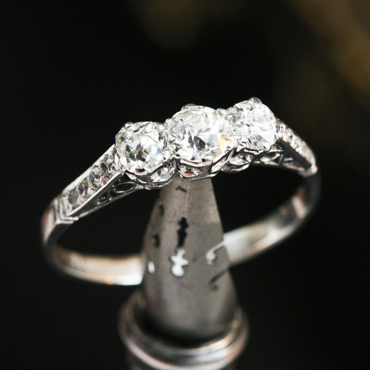 vintage three stone diamond ring