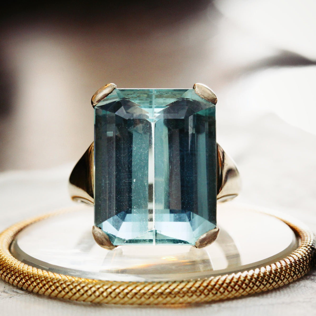 Cocktail Ring Antique Art Deco Aquamarine Ring Vintage Aquamarine