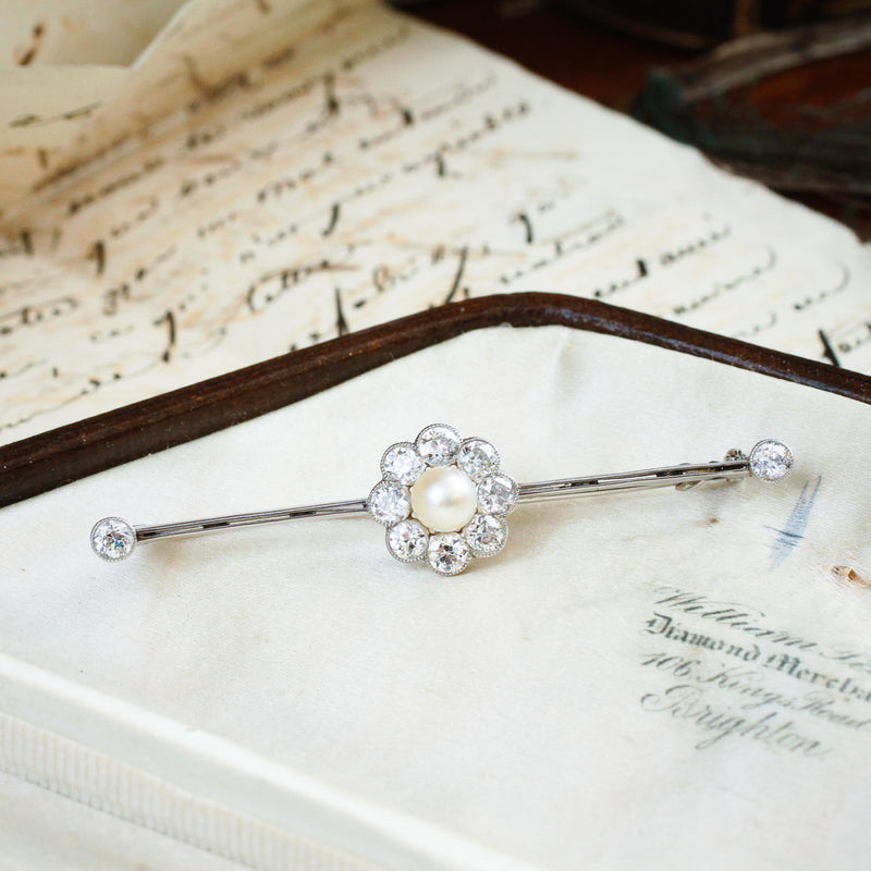 Creme de la Creme Antique Pearl & Diamond brooch