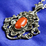 Fancy Mid Century Silver & Coral Pendant