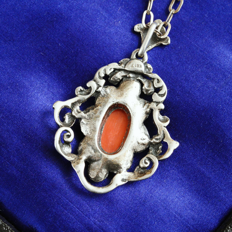 Vintage Silver & Coral Pendant
