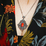 Fancy Mid Century Silver & Coral Pendant