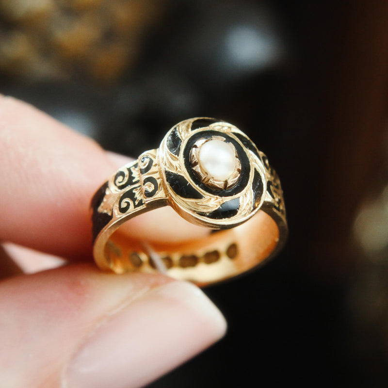 Endearing Date 1867 Enamelled Gold Mourning Ring