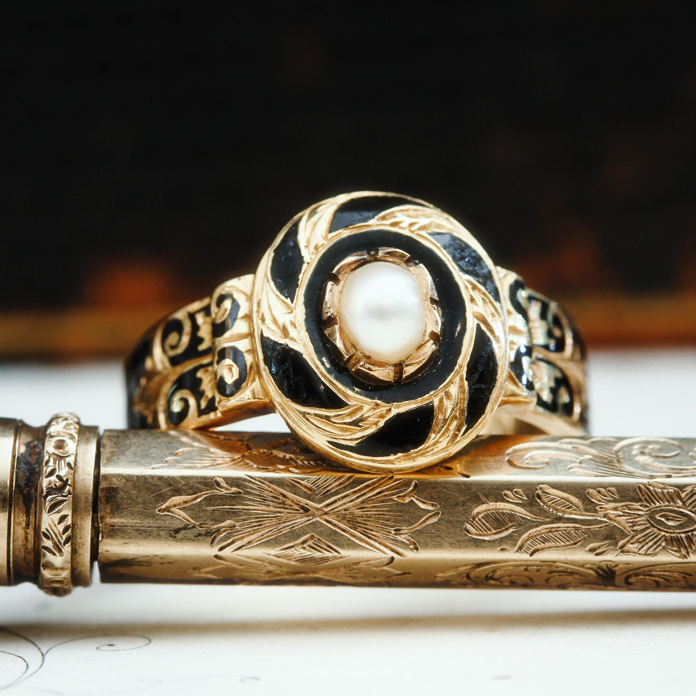 Endearing Date 1867 Enamelled Gold Mourning Ring Fetheray