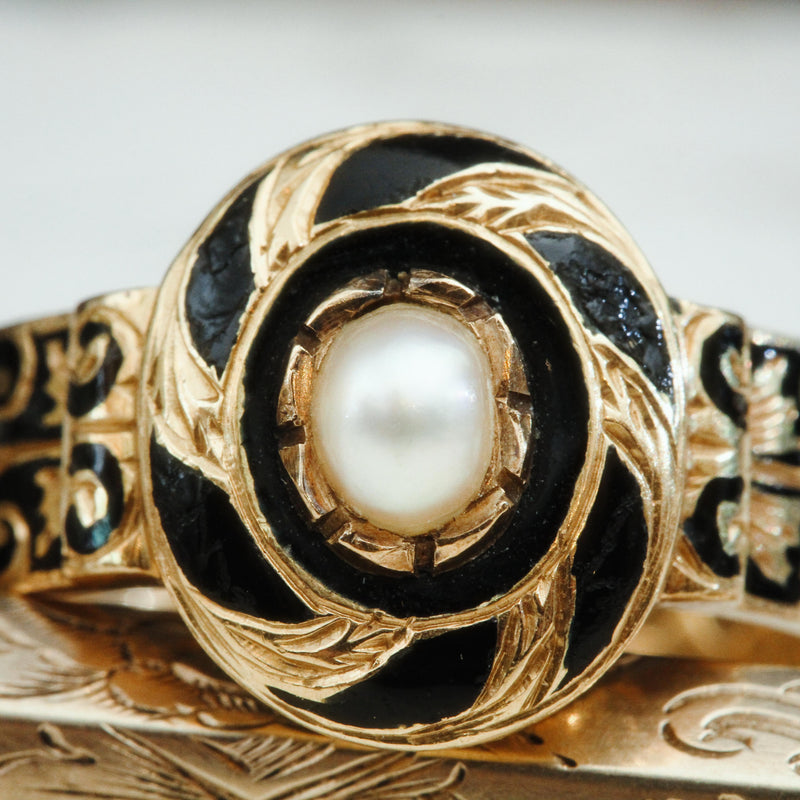 Endearing Date 1867 Enamelled Gold Mourning Ring