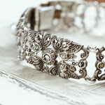 Vintage Glam Silver Marcasite & Pearl Bracelet