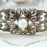 Vintage Glam Silver Marcasite & Pearl Bracelet